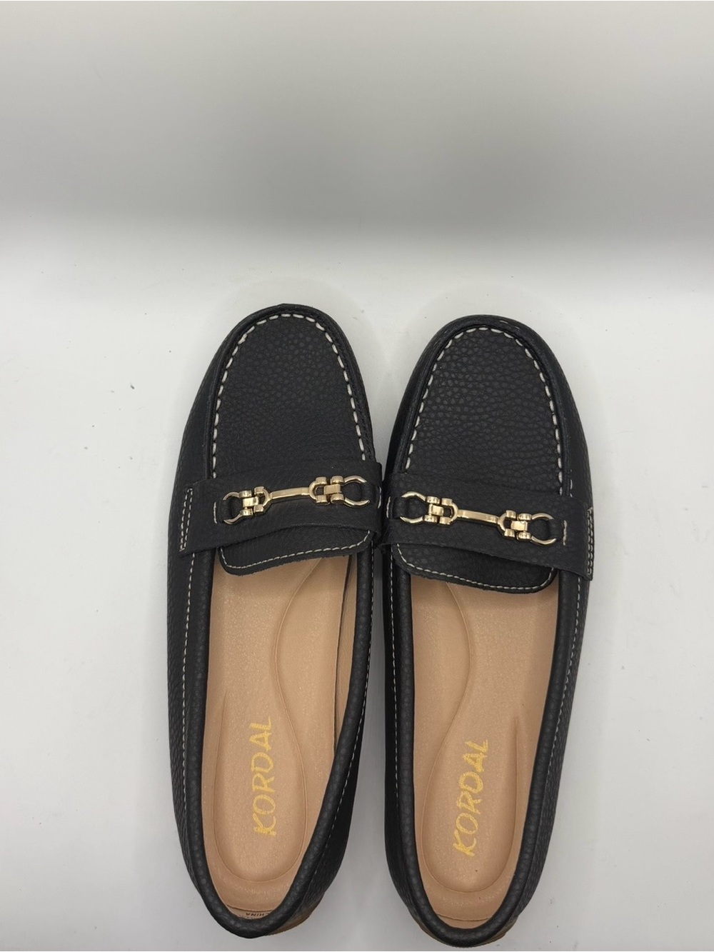 NWOT Kordal Black Loafers with Gold Horse Bit Accent
